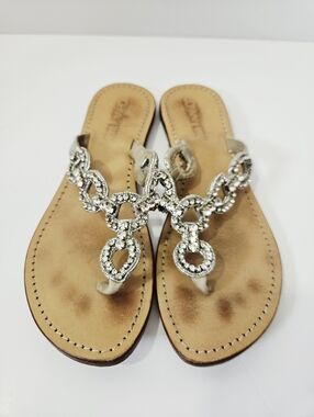 Johnny Was Rhinestone Sandals Size 9 Slip On Jewelled Chain